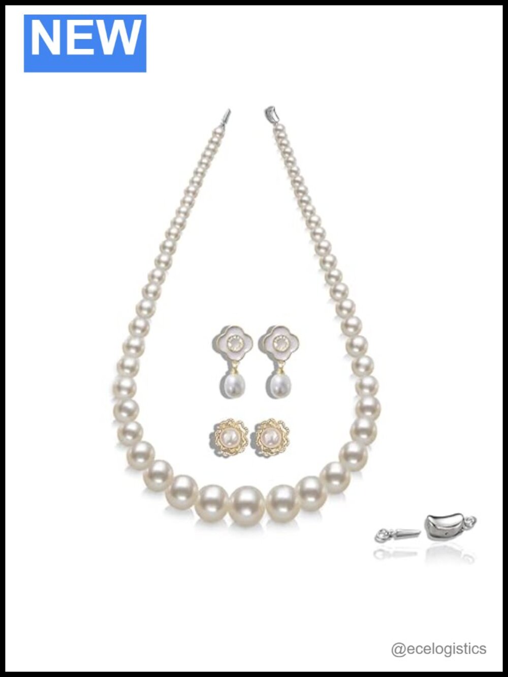 Cultured Pearl Necklace Earring Set Sterling Silver 3 Piece Jewelry Set